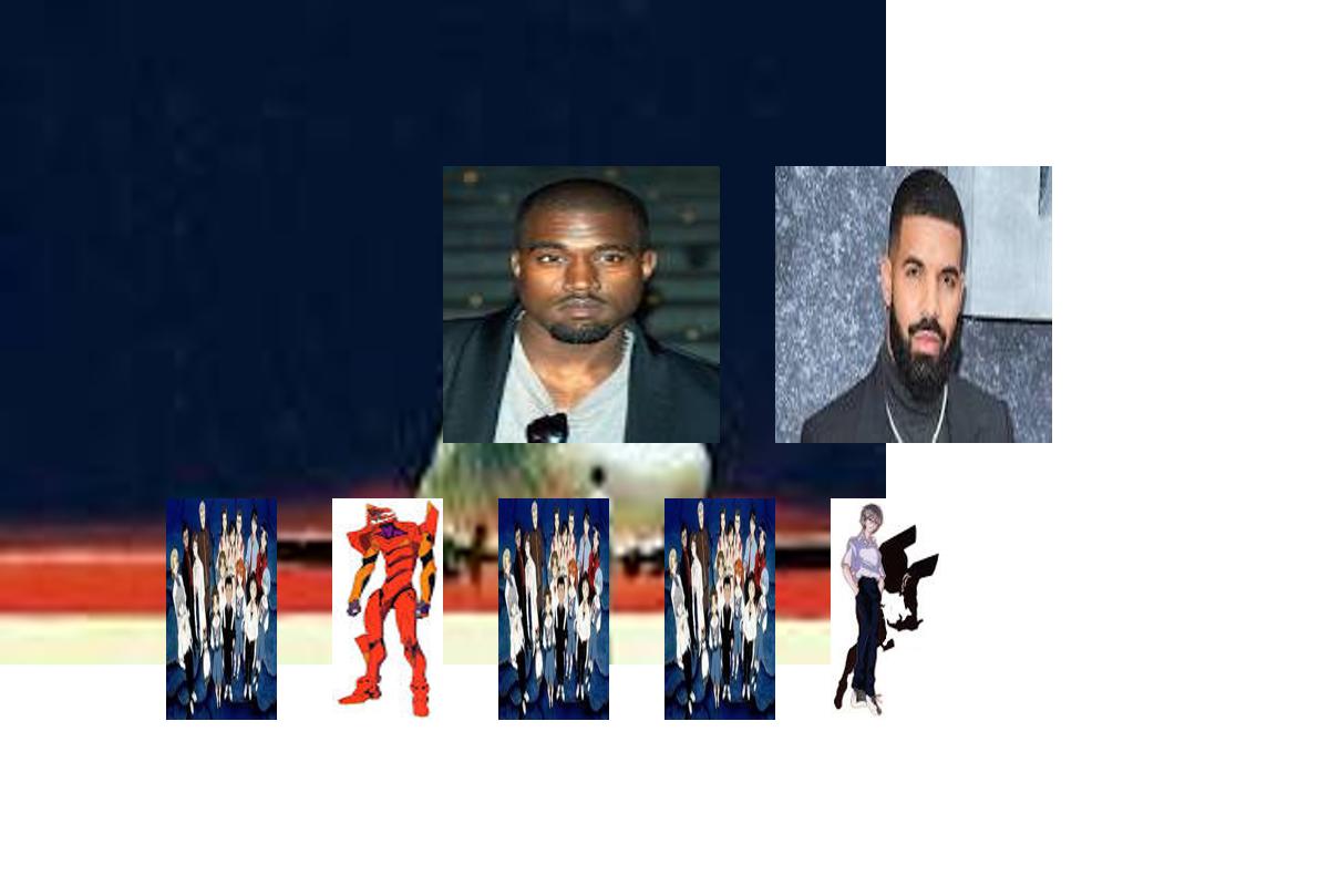 kanye west and drake in evangelion and they meet all the evangelion characters