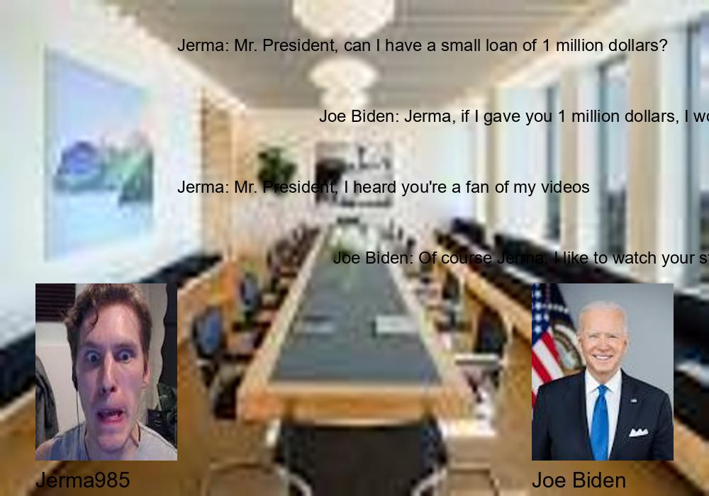 Jerma meets Joe Biden at Presidential Summit. They exchange words and Jerma makes some funny jokes.