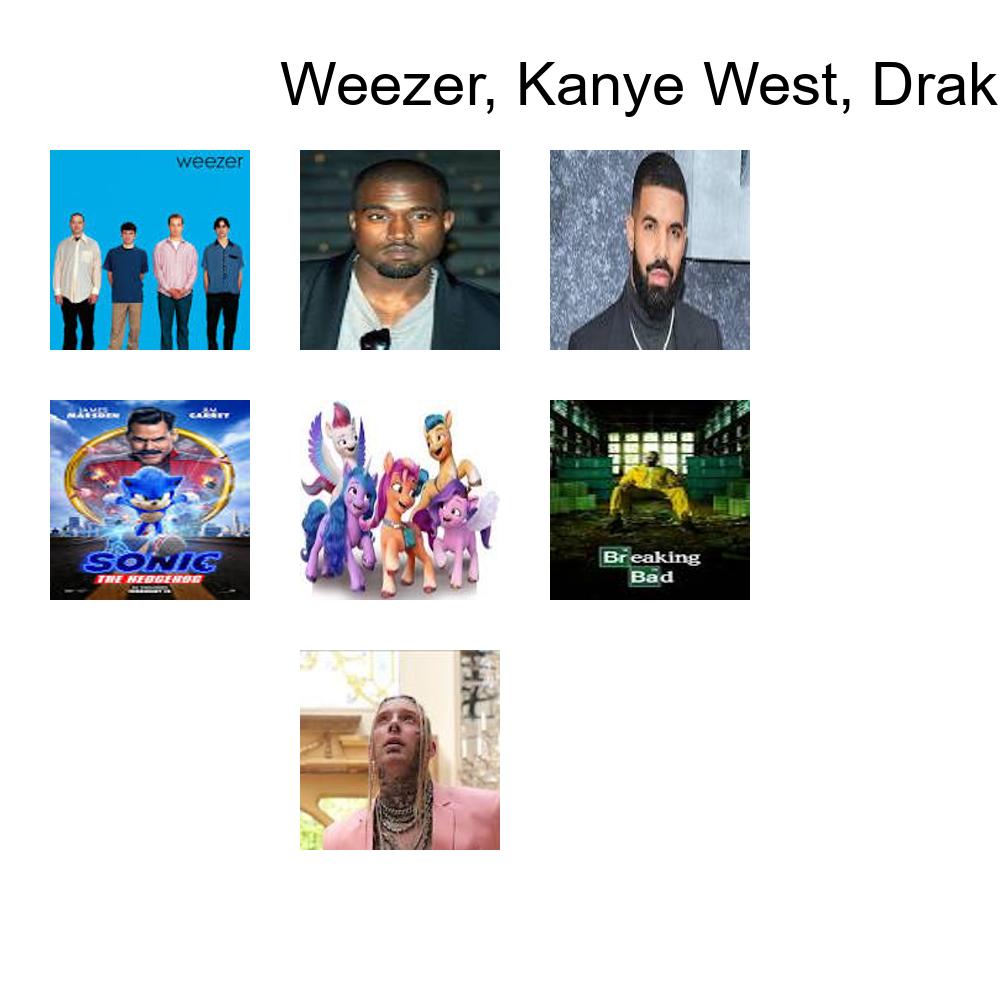 weezer kanye west drake sonic my little pony breaking bad tom macdonald