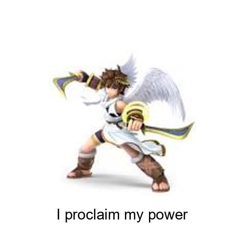 pit from the nintendo video game proclaiming his power